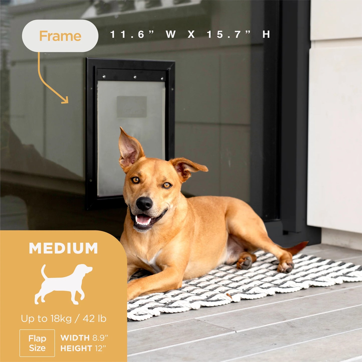 Deluxe Black Aluminum Medium Pet Door for Pets Weighing Up to 42 Pounds