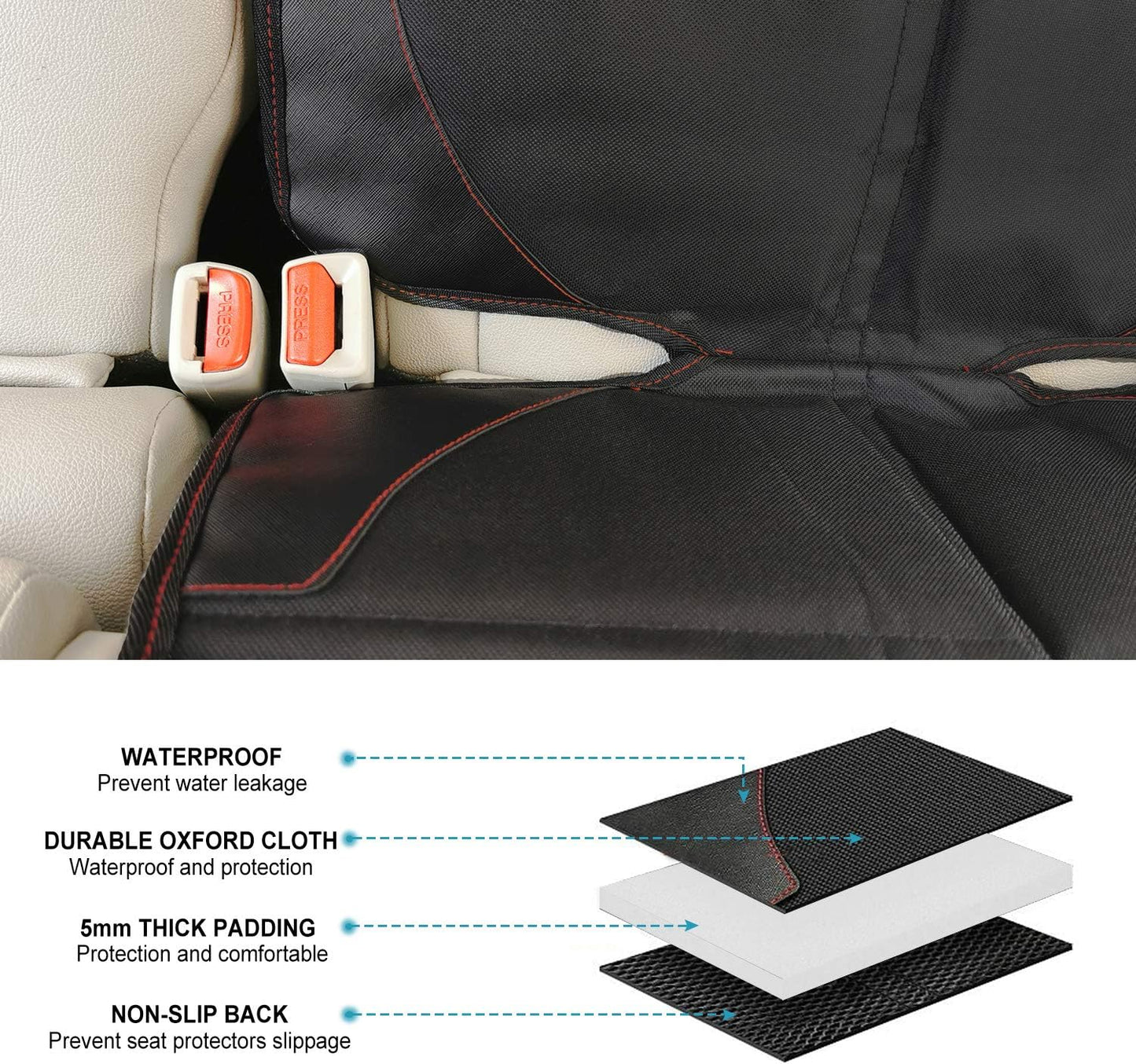 Car Seat Protector for Children, Infants, and Pets - Single Pack with Thick Padding - Waterproof Universal Fit with Mesh Storage Pockets (Black)