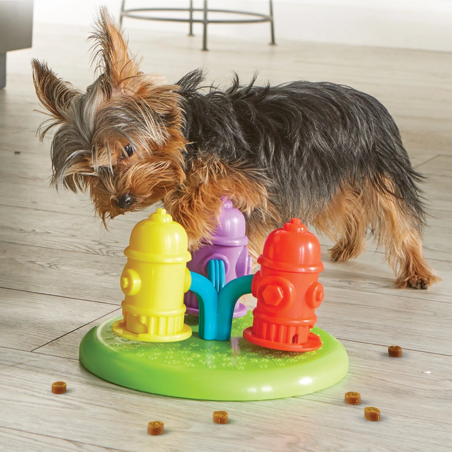 Brightkins Spinning Hydrants Dog Toy Treat Puzzle for Interactive Enrichment Training & Puppy Birthdays
