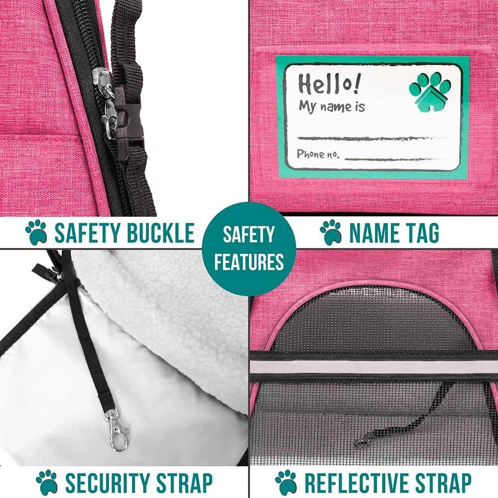 Airline-Approved Soft-Sided Pet Carrier for Cats and Small Dogs, Ventilated Travel Bag for Medium to Large Kittens and Puppies, Large Heather Pink