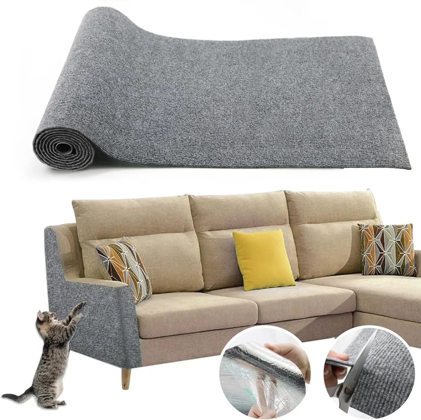 Trimmable Self-Adhesive Cat Scratching Mat and Sofa Protector - Versatile Scratch Board for Cats