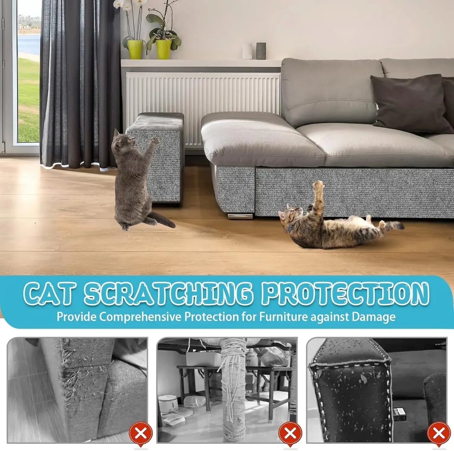 Trimmable Self-Adhesive Cat Scratching Mat and Sofa Protector - Versatile Scratch Board for Cats