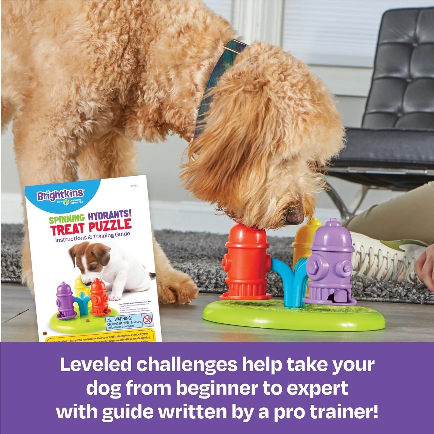 Brightkins Spinning Hydrants Dog Toy Treat Puzzle for Interactive Enrichment Training & Puppy Birthdays