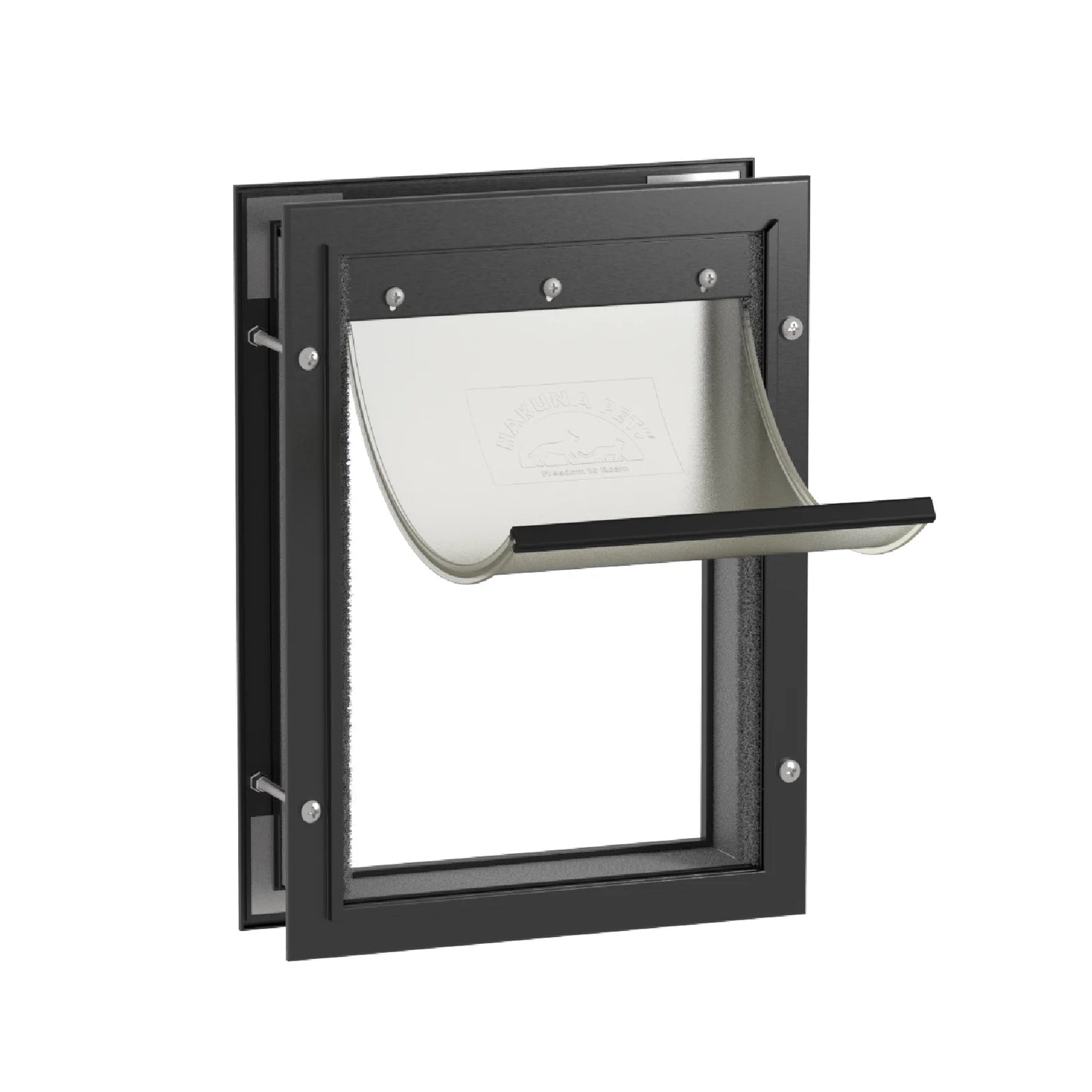 Deluxe Black Aluminum Medium Pet Door for Pets Weighing Up to 42 Pounds