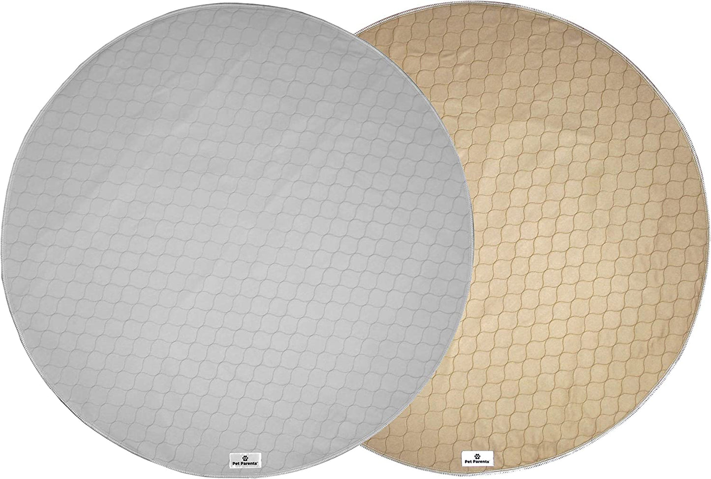 Pawtect® Washable Dog Pee Pads - Premium Waterproof and Reusable 48" Round Whelping Pads (Tan/Grey, 2 Pack)