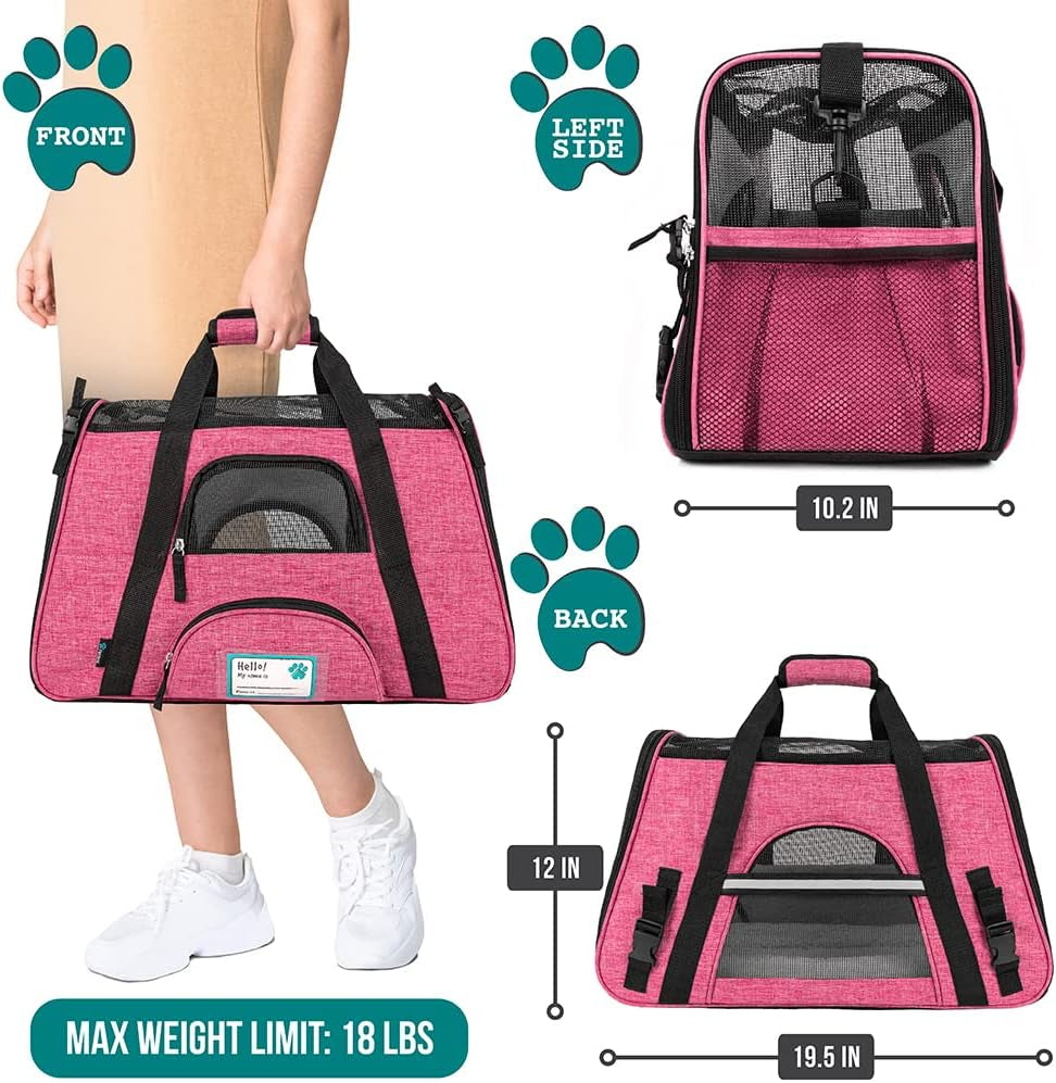 Airline-Approved Soft-Sided Pet Carrier for Cats and Small Dogs, Ventilated Travel Bag for Medium to Large Kittens and Puppies, Large Heather Pink