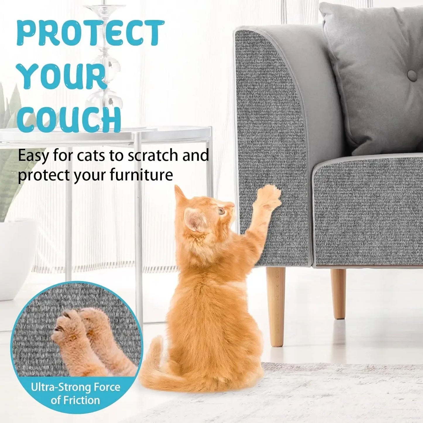 Trimmable Self-Adhesive Cat Scratching Mat and Sofa Protector - Versatile Scratch Board for Cats