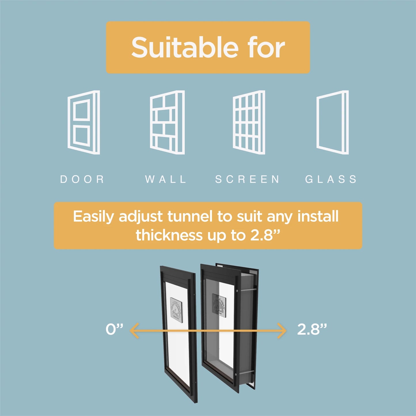Deluxe Black Aluminum Medium Pet Door for Pets Weighing Up to 42 Pounds