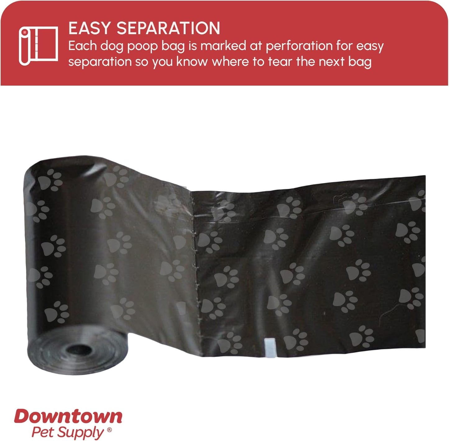 Dog Waste Bags with Dispenser, 180 Count - Leak-Proof and Bone-Shaped Holder for Leash - Black with Paw Prints, 12.5" X 8.5