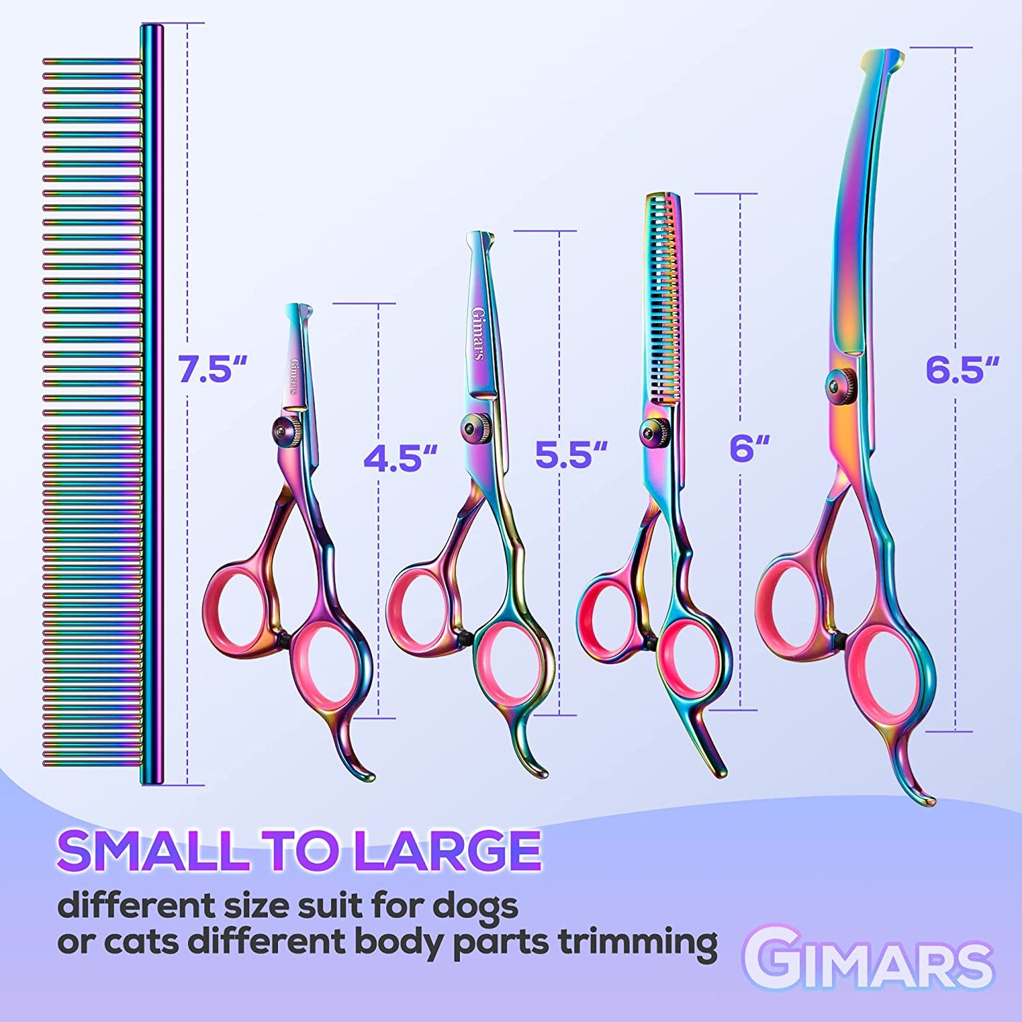 Professional 6-in-1 Grooming Scissors for Dogs and Cats - Heavy Duty Titanium Coated Stainless Steel with Safety Round Tip