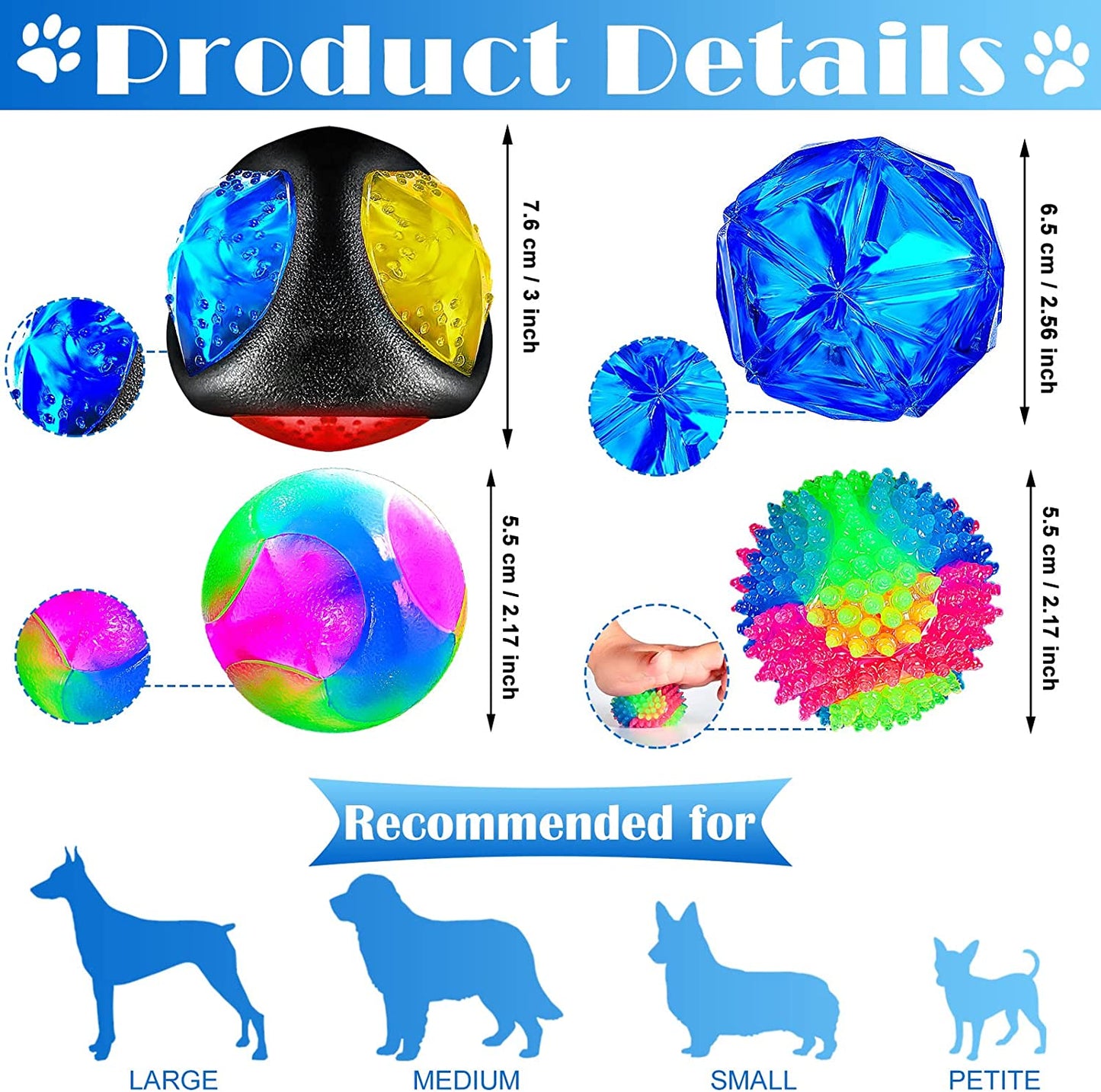 4 Pieces Light up Dog Ball Spiny Light up Dog Ball Flashing LED Dog Ball for Dog