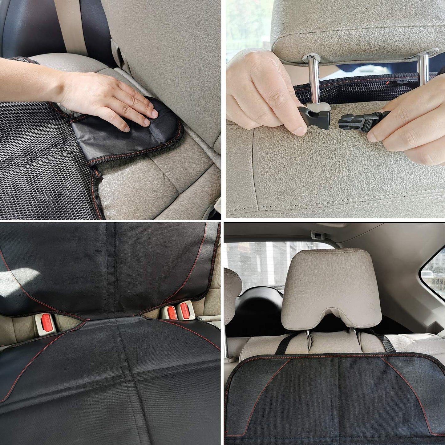 Car Seat Protector for Children, Infants, and Pets - Single Pack with Thick Padding - Waterproof Universal Fit with Mesh Storage Pockets (Black)