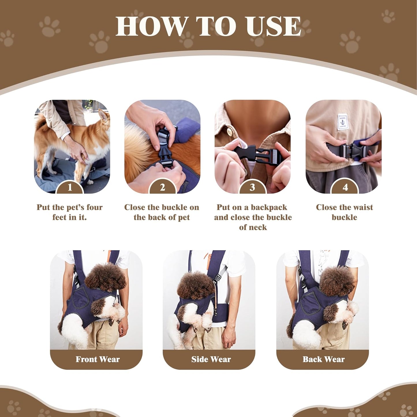 Transversal Dog Backpack Carrier, Pet Carrier Backpack, Dog Carriers for Small Medium Dogs, Cat Backpack Carrier, Legs Out Front Cat Travel Bag, National Pet Day