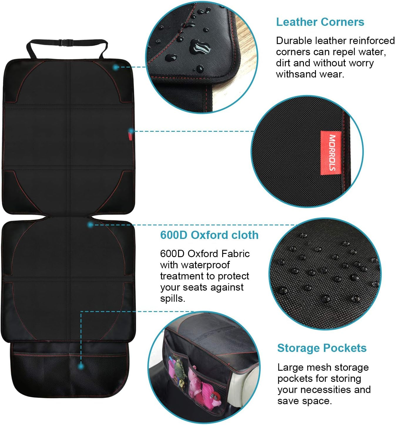 Car Seat Protector for Children, Infants, and Pets - Single Pack with Thick Padding - Waterproof Universal Fit with Mesh Storage Pockets (Black)