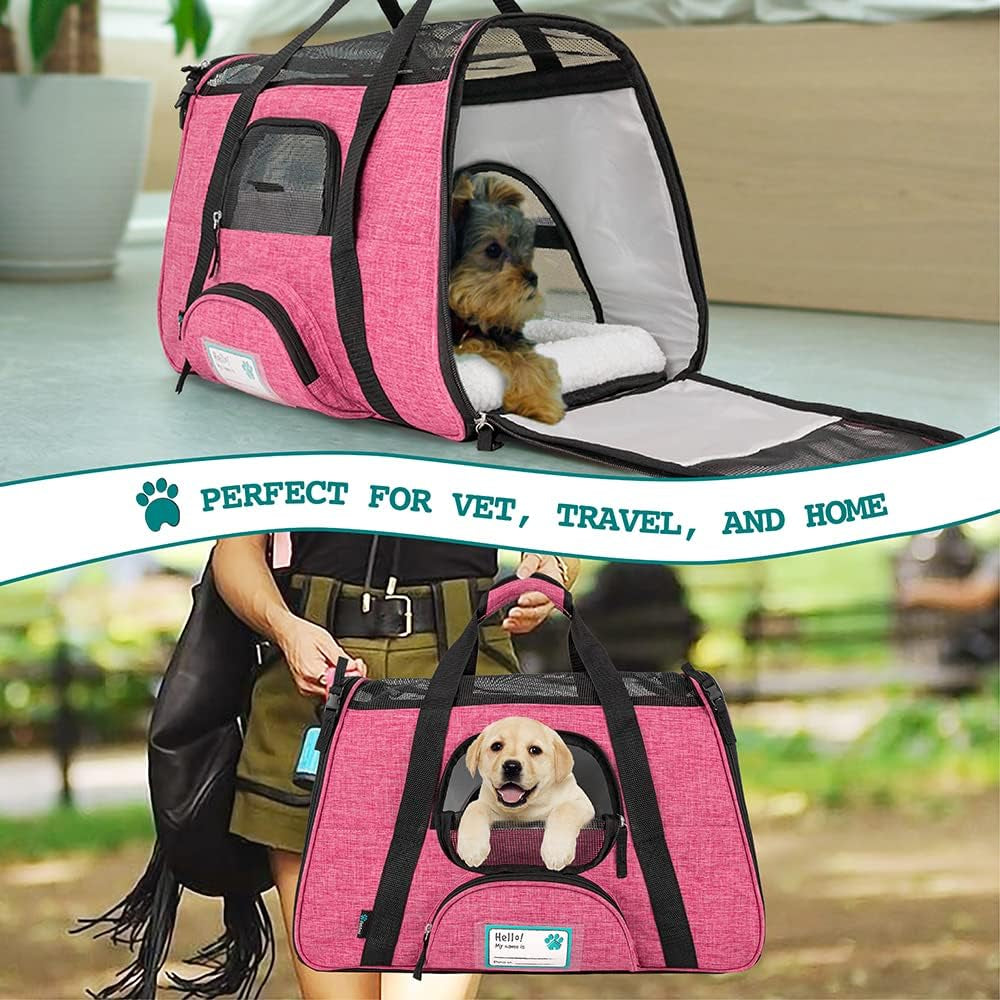 Airline-Approved Soft-Sided Pet Carrier for Cats and Small Dogs, Ventilated Travel Bag for Medium to Large Kittens and Puppies, Large Heather Pink