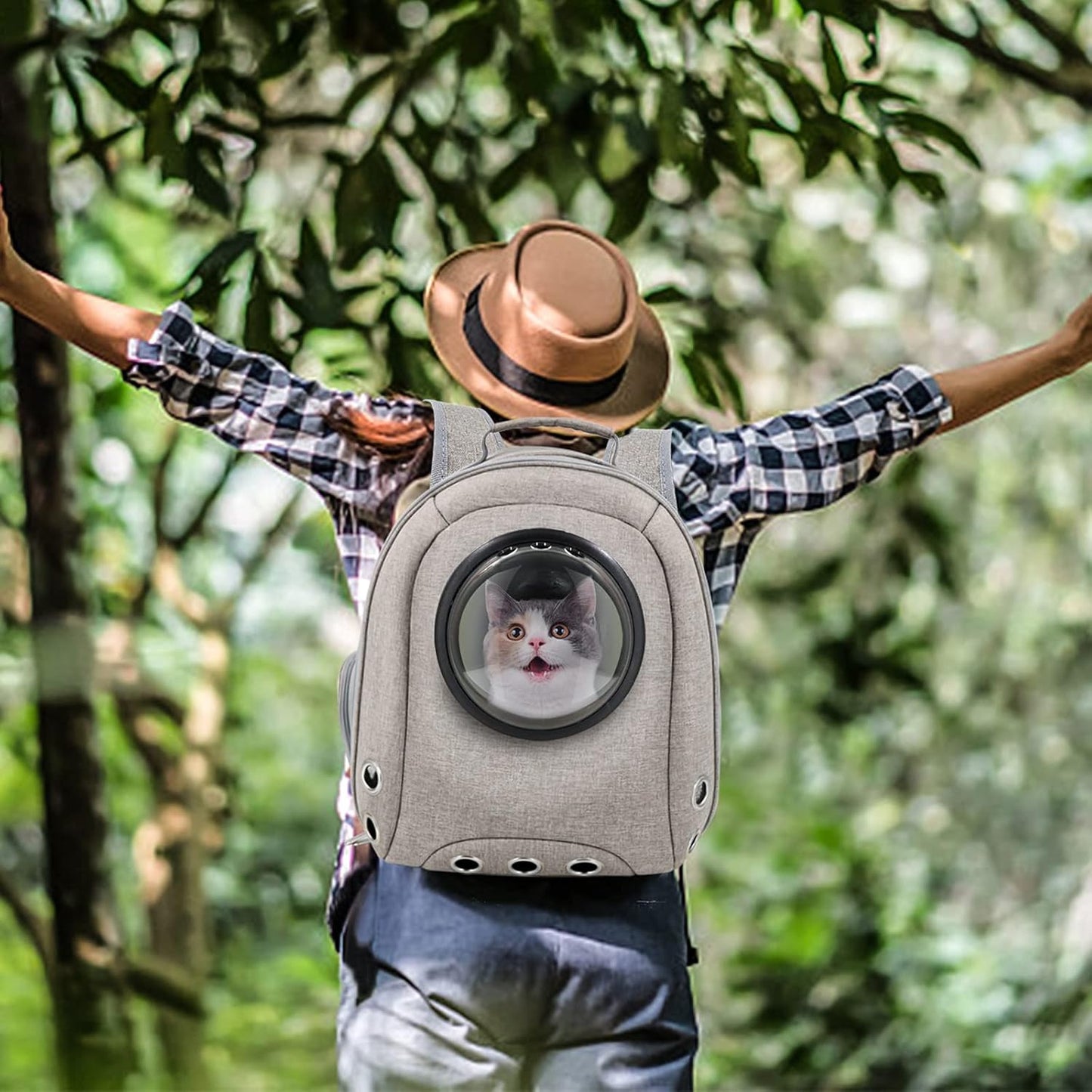 Cat Backpack Carrier Bubble, Small Dog Backpack Carrier for Small Dogs, Space Capsule Pet Carrier Dog Hiking Backpack Travel Carrier-Gray