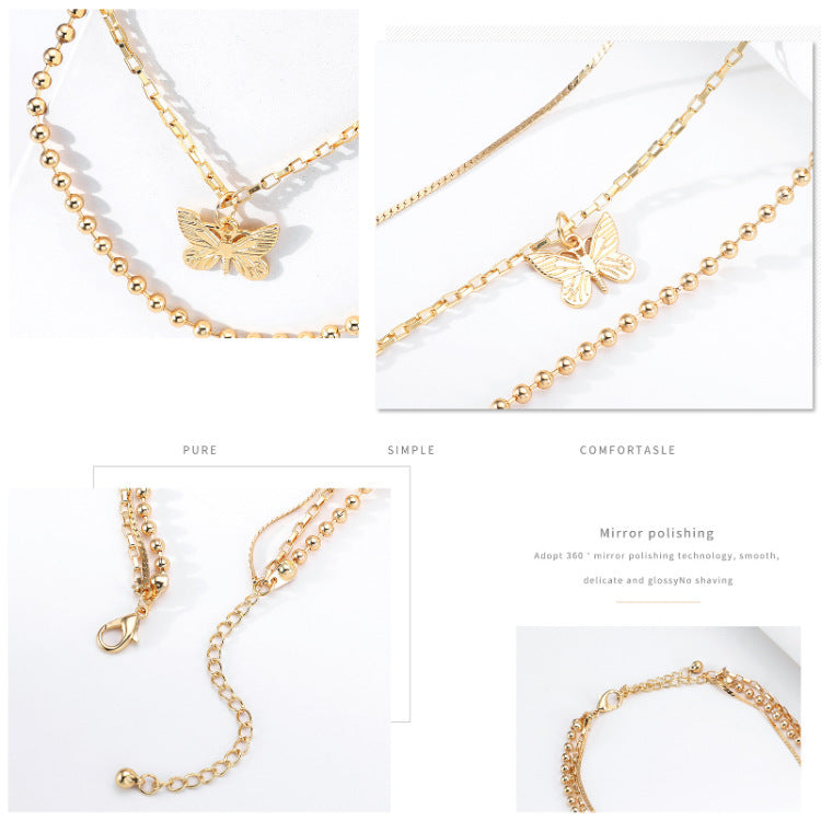 Multi-layer Alloy Bead Chain Flat Chain Unisex Necklace For Men And Women