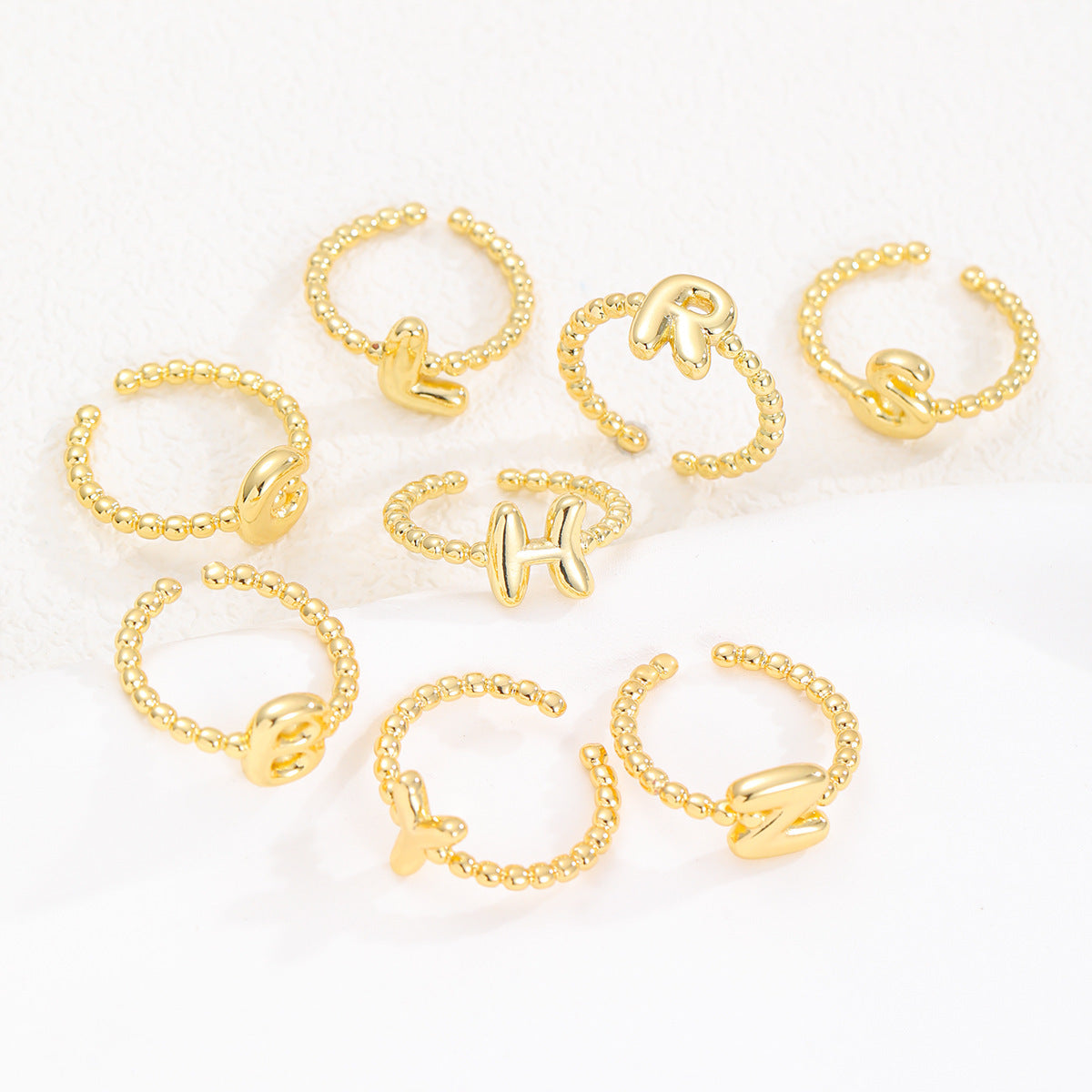 18K Gold Glossy Brass Balloon 26 PCs Letters Ring Fashion Jewelry