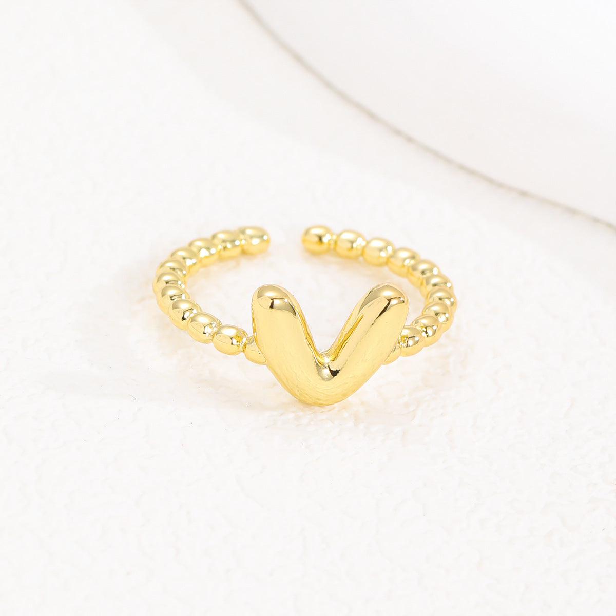 18K Gold Glossy Brass Balloon 26 PCs Letters Ring Fashion Jewelry