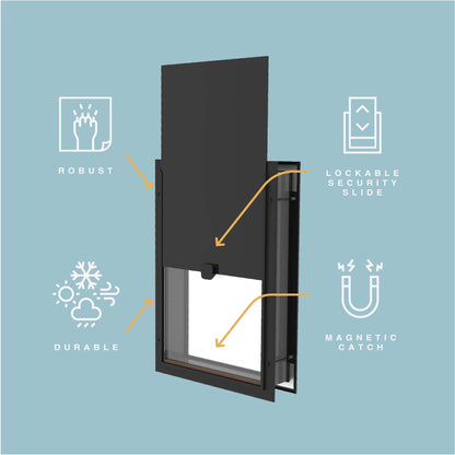 Deluxe Black Aluminum Medium Pet Door for Pets Weighing Up to 42 Pounds