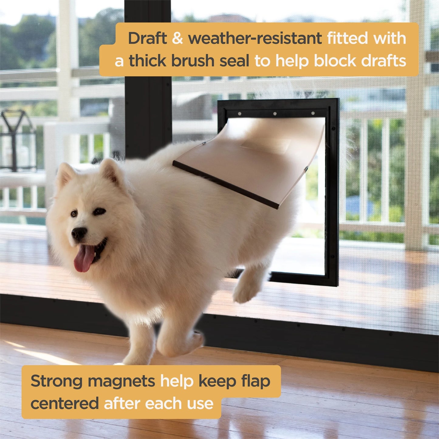 Deluxe Black Aluminum Medium Pet Door for Pets Weighing Up to 42 Pounds