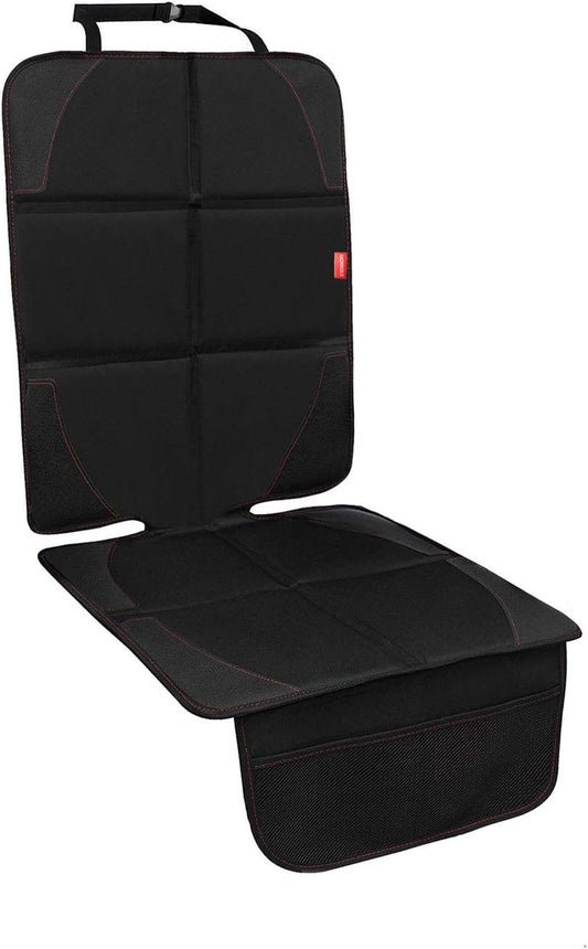 Car Seat Protector for Children, Infants, and Pets - Single Pack with Thick Padding - Waterproof Universal Fit with Mesh Storage Pockets (Black)