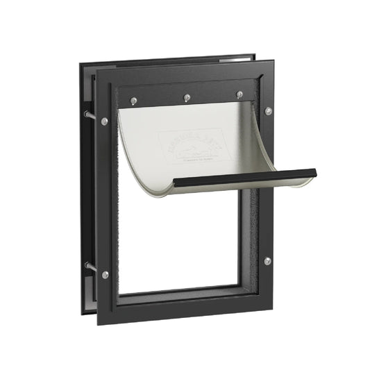 Deluxe Black Aluminum Medium Pet Door for Pets Weighing Up to 42 Pounds