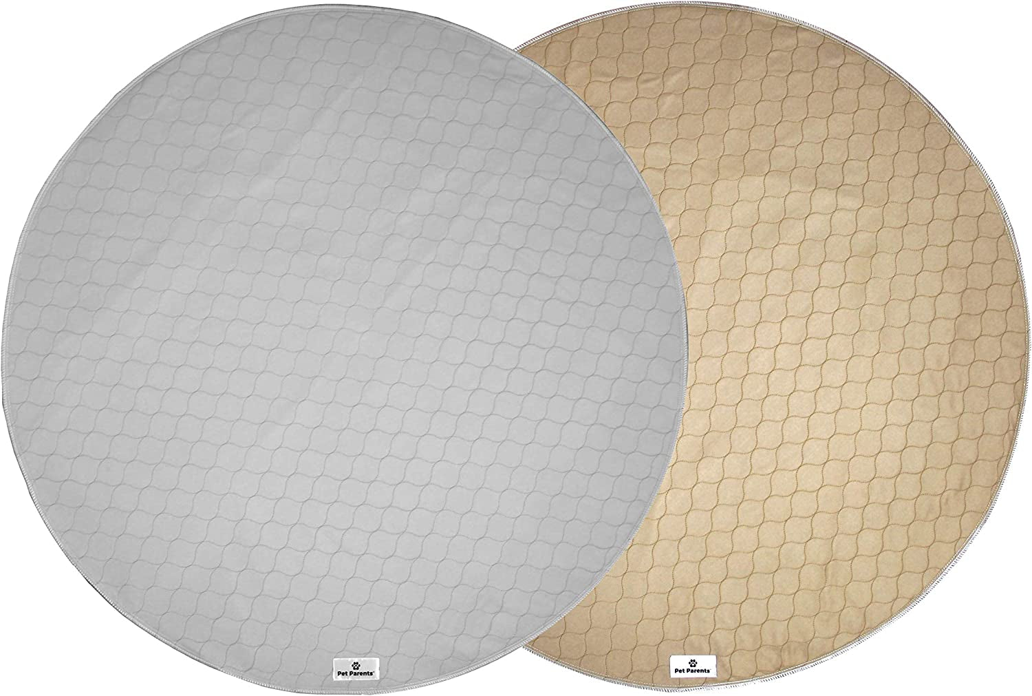 Pawtect® Washable Dog Pee Pads - Premium Waterproof and Reusable 48" Round Whelping Pads (Tan/Grey, 2 Pack)