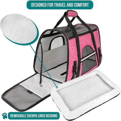 Airline-Approved Soft-Sided Pet Carrier for Cats and Small Dogs, Ventilated Travel Bag for Medium to Large Kittens and Puppies, Large Heather Pink