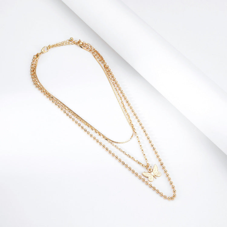 Multi-layer Alloy Bead Chain Flat Chain Unisex Necklace For Men And Women