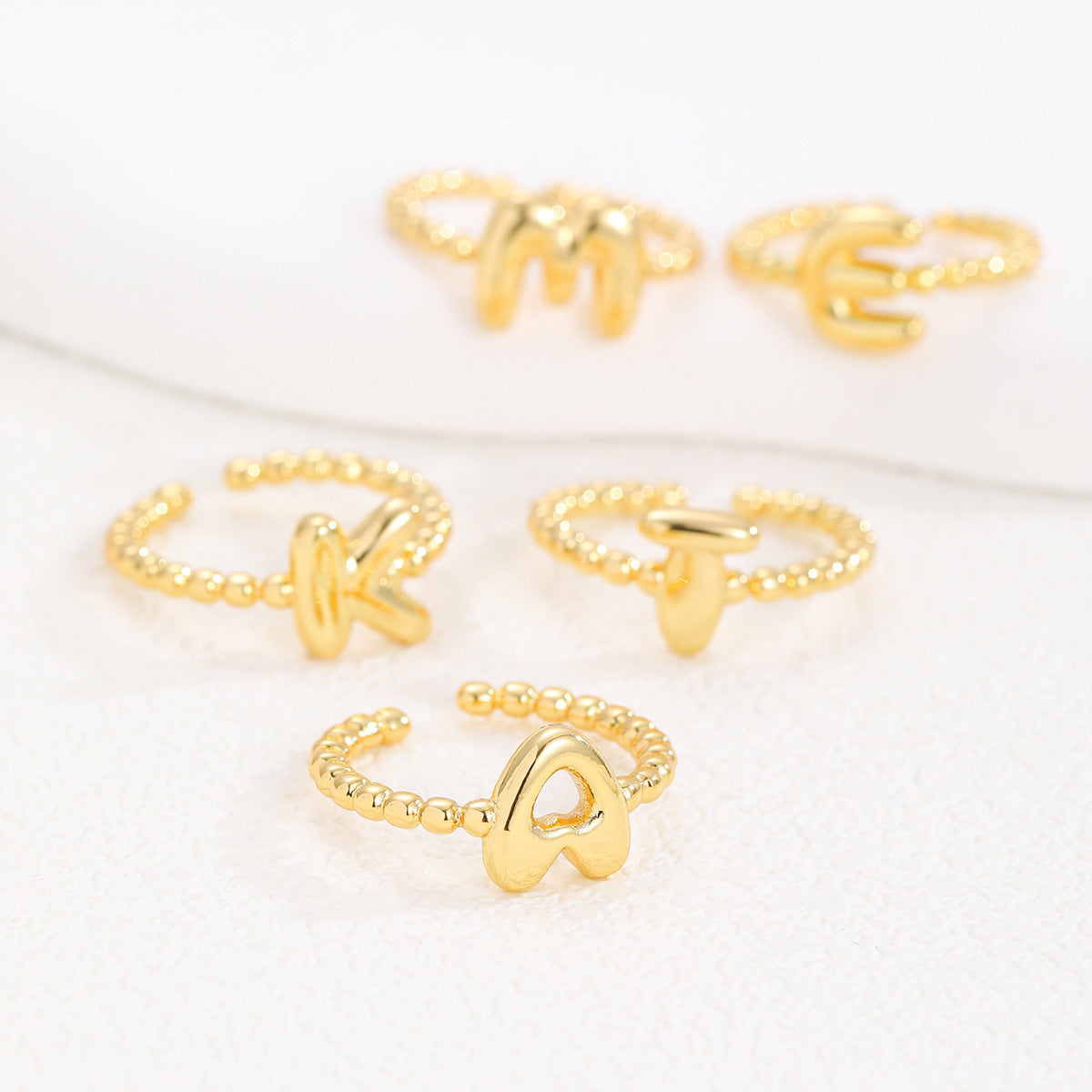 18K Gold Glossy Brass Balloon 26 PCs Letters Ring Fashion Jewelry