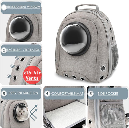 Cat Backpack Carrier Bubble, Small Dog Backpack Carrier for Small Dogs, Space Capsule Pet Carrier Dog Hiking Backpack Travel Carrier-Gray