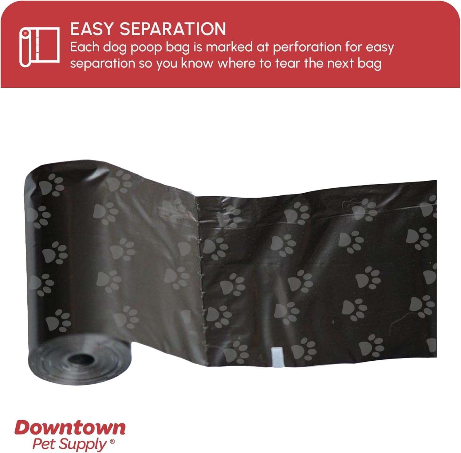 Dog Waste Bags with Dispenser, 180 Count - Leak-Proof and Bone-Shaped Holder for Leash - Black with Paw Prints, 12.5" X 8.5