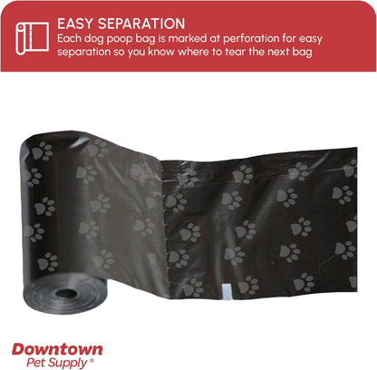 Dog Waste Bags with Dispenser, 180 Count - Leak-Proof and Bone-Shaped Holder for Leash - Black with Paw Prints, 12.5" X 8.5