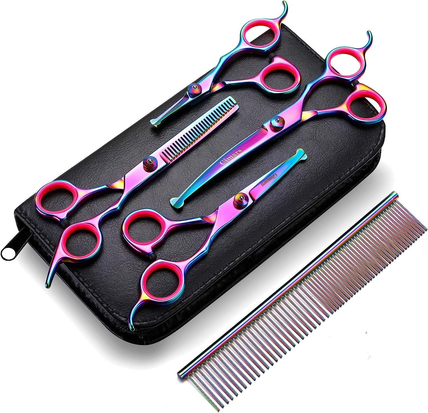Professional 6-in-1 Grooming Scissors for Dogs and Cats - Heavy Duty Titanium Coated Stainless Steel with Safety Round Tip