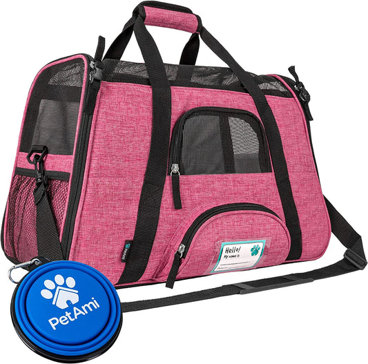 Airline-Approved Soft-Sided Pet Carrier for Cats and Small Dogs, Ventilated Travel Bag for Medium to Large Kittens and Puppies, Large Heather Pink